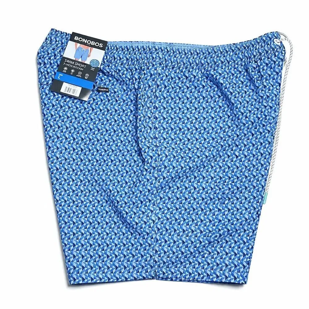 Bonobos Mens Swim Trunks Lined Blue Print Board Shorts 7 Inch Inseam